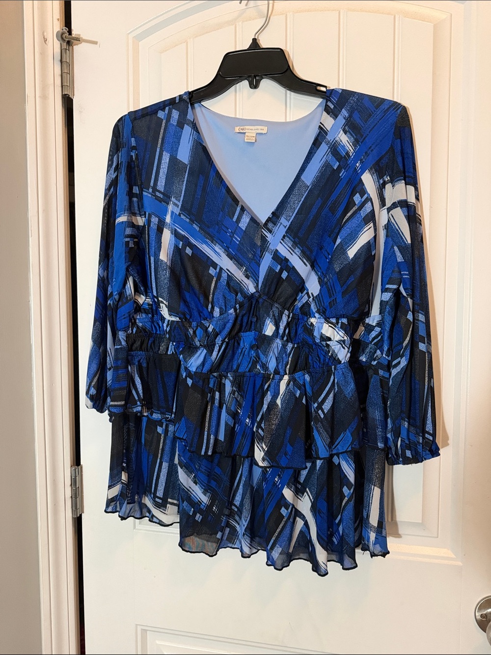 Cato Blue and Black Abstract Print V-Neck Tunic